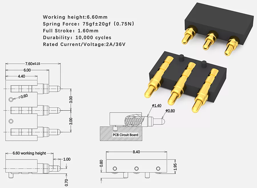 侧接触SMD Pogo Pin连接器